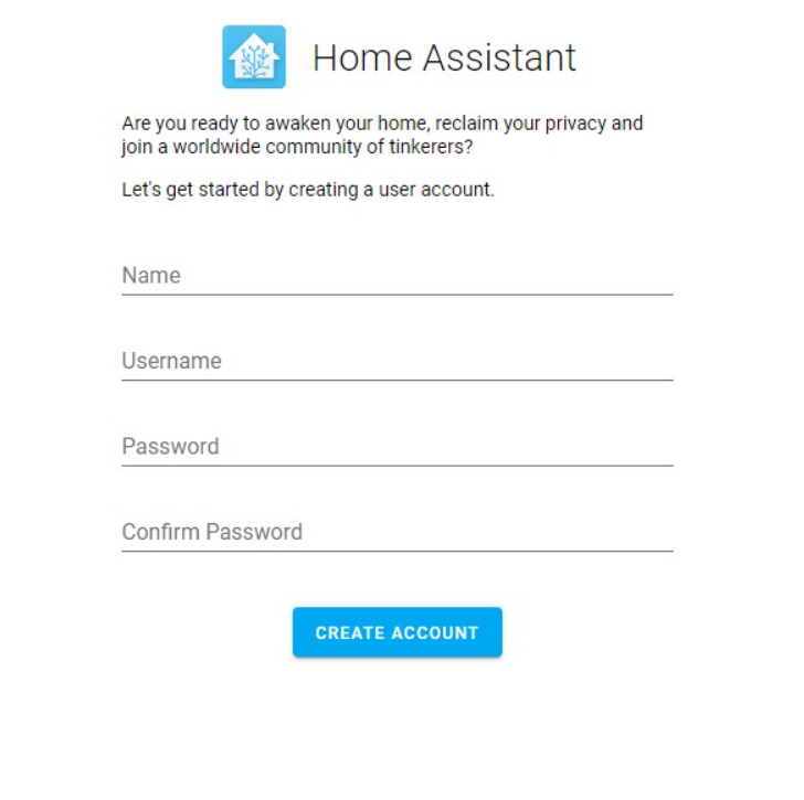 Home assistant account creation.